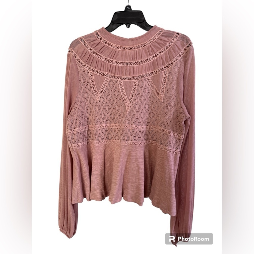 Free People Pink Pleated Smocked Blouse Size M